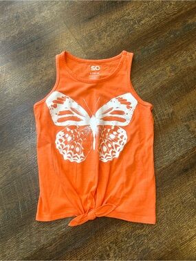 SO Orange Tank Top with White Butterfly Graphic